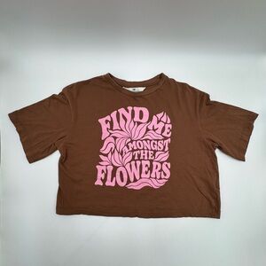 H&M Find Me Amongst the Flowers Crop Top Brown + Pink Size 12
